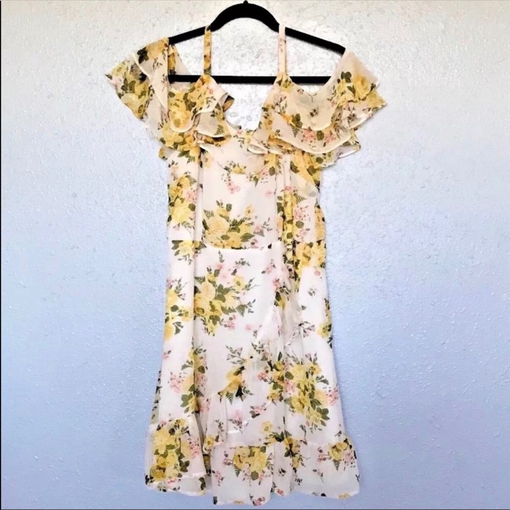 Disney Short Sleeve Ruffle Floral Dress-Juniors